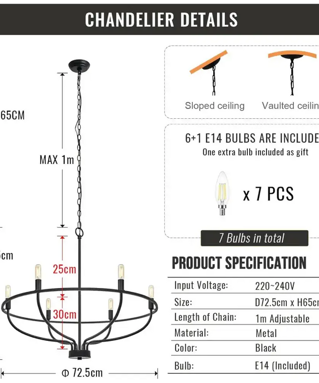 Vintage Candle Farmhouse Chandelier 6-light Black - Home & Garden > Lighting