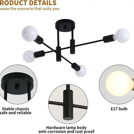 Black four-bulb ceiling light fixture from Voltaro 4-Light Modern Industrial Pendant