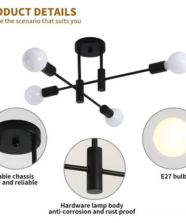 Black four-bulb ceiling light fixture from Voltaro 4-Light Modern Industrial Pendant