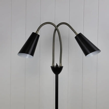 Walt 2 Light Floor Lamp Black & Antique Brass - SL98812AB-Floor Lamps-Oriel Lighting