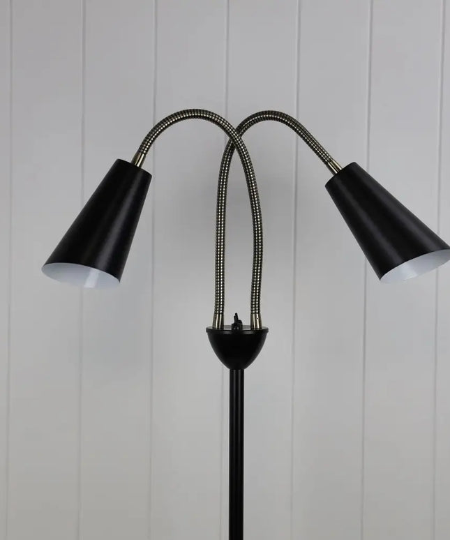 Walt 2 Light Floor Lamp Black & Antique Brass - SL98812AB-Floor Lamps-Oriel Lighting