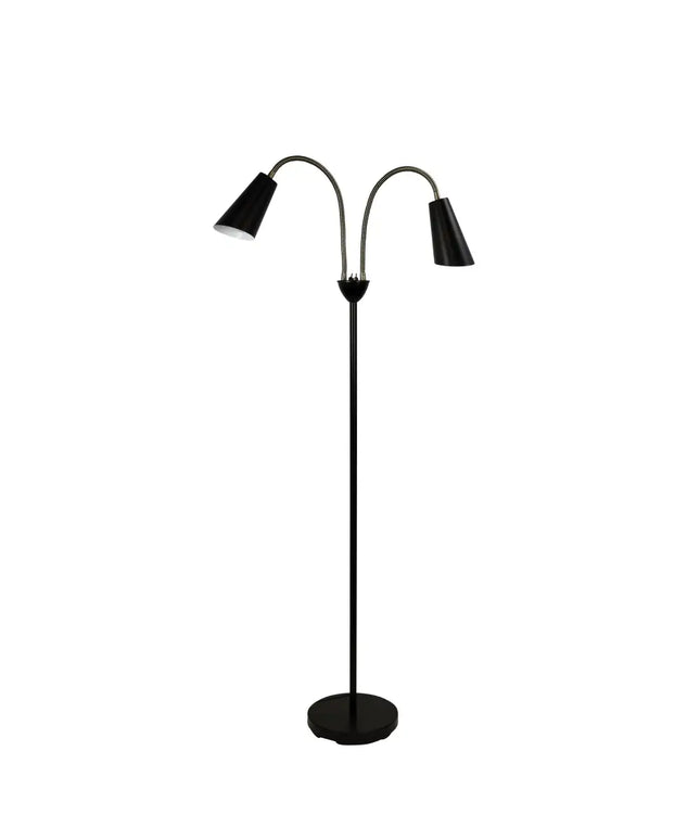 Walt 2 Light Floor Lamp Black & Antique Brass - SL98812AB-Floor Lamps-Oriel Lighting