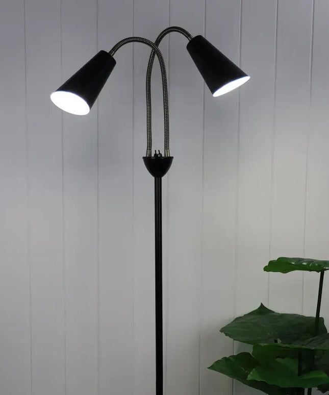 Walt 2 Light Floor Lamp Black & Antique Brass - SL98812AB-Floor Lamps-Oriel Lighting