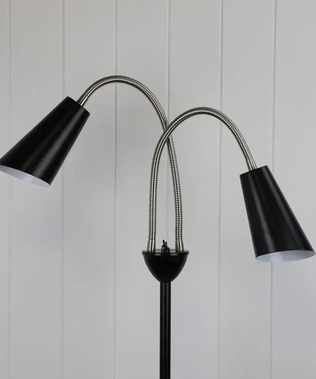 Walt 2 Light Floor Lamp Black & Brushed Chrome - SL98812BC-Floor Lamps-Oriel Lighting