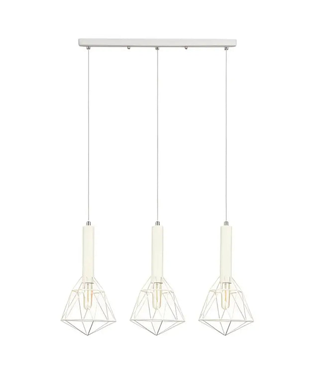 WHITEBAND White Iron Cage 3 Light Bar Pendant - WHITEBAND1X3-Island Pendant Lights-CLA Lighting