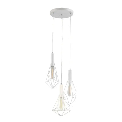 WHITEBAND White Iron Cage 3 Light Round Base Pendant - WHITEBAND2X3-Cluster Pendants-CLA Lighting