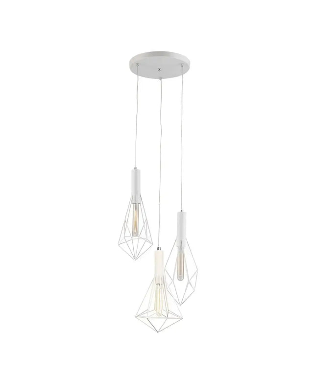 WHITEBAND White Iron Cage 3 Light Round Base Pendant - WHITEBAND2X3-Cluster Pendants-CLA Lighting