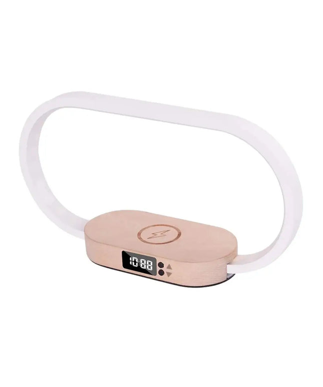 Oval wireless charging table lamp with digital clock and dimmable bedside light