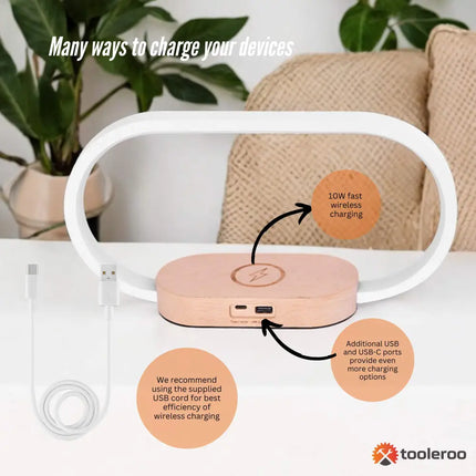 Wireless charging station with USB ports on Bedside Office Dimmable Light With Clock