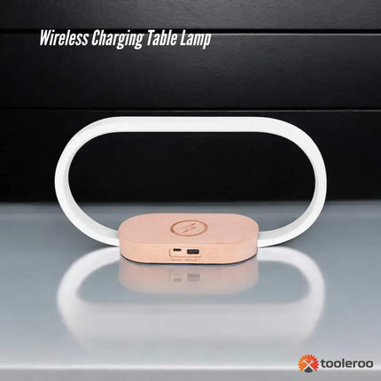 Wireless charging table lamp with built-in clock, dimmable light for bedside or office use