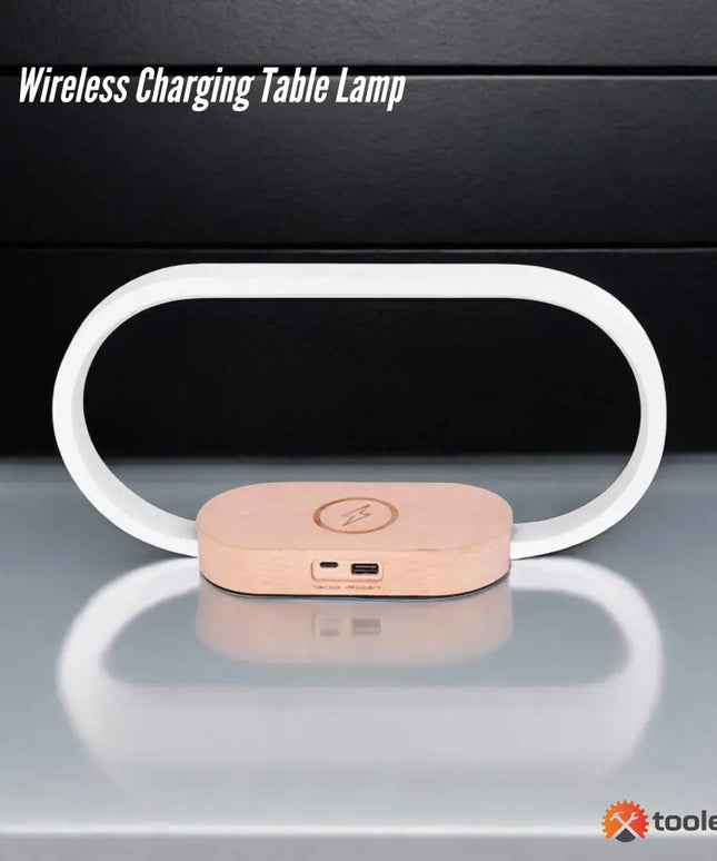 Wireless charging table lamp with built-in clock, dimmable light for bedside or office use