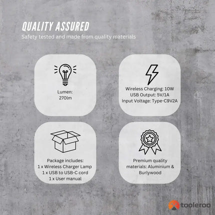 Wireless Charging Table Lamp with Dimmable Light, Built-in Clock, and Product Specifications