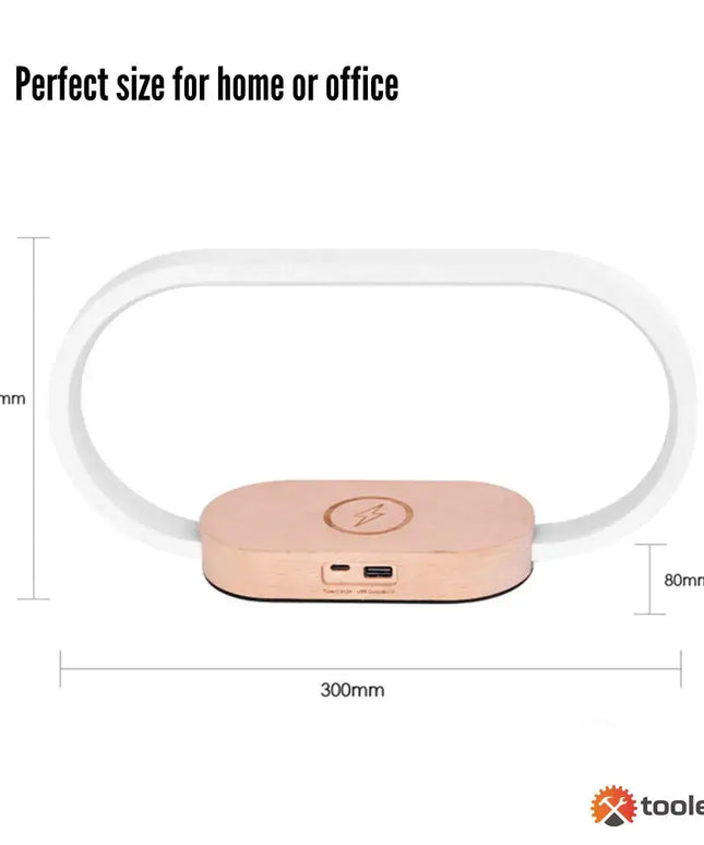 Oval wireless charging table lamp with dimmable light and integrated clock for bedside or office use