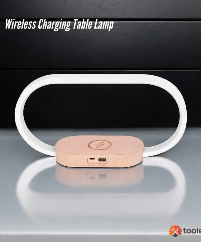 Wireless charging table lamp with built-in clock, dimmable light for bedside or office use