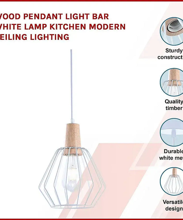 Wood Pendant Light Bar White Lamp Kitchen Modern Ceiling Lighting-Home & Garden > Lighting-Koala Lamps and Lighting