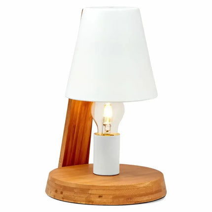 Wooden base modern desk lamp with metal shade and white fabric cover