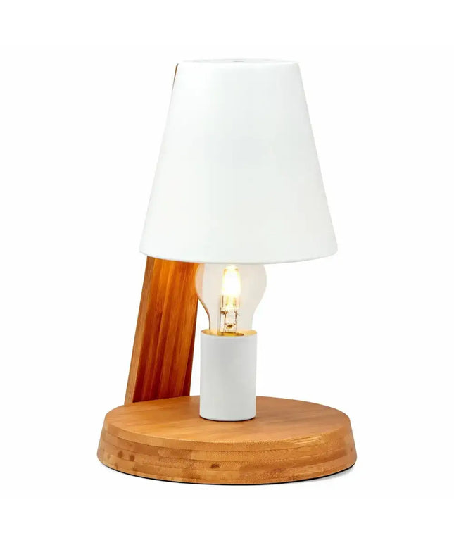 Wooden base modern desk lamp with metal shade and white fabric cover