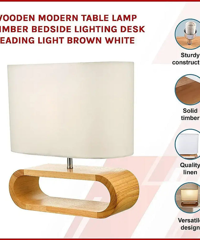 Wooden Modern Table Lamp Timber Bedside Lighting Desk Reading Light Brown White-Home & Garden > Lighting-Koala Lamps and Lighting