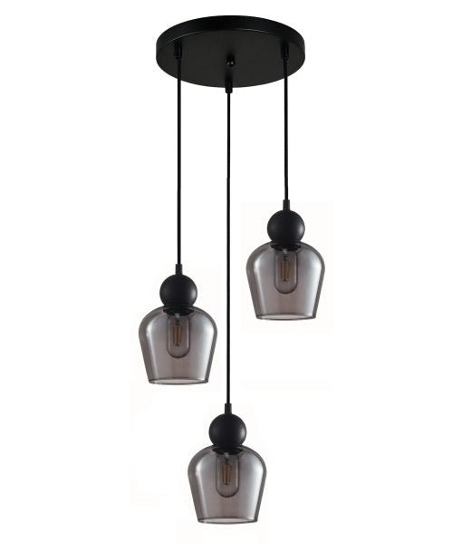 Interior Black Smoke Ellipse Glass Shape 3 Light Cluster Pendant - CHAMPAN2X3R-Cluster Pendants-CLA Lighting