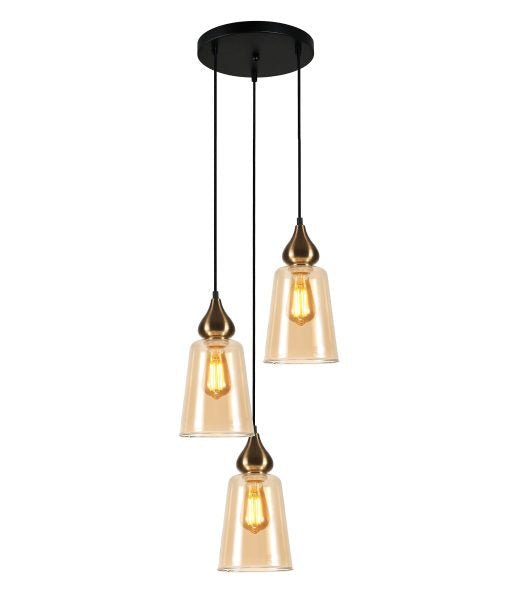 Interior Ellipse Glass Shape 3 Light Cluster Pendant Bronze Amber - JEREZ1X3R-Cluster Pendants-CLA Lighting