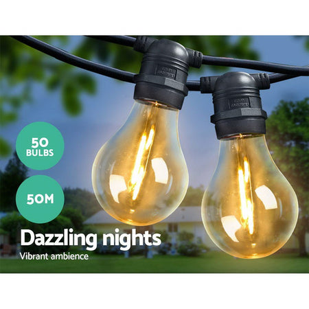 50m LED Festoon String Lights 50 A19 Bulbs Plug in Kit-Occasions > Lights-Dropli