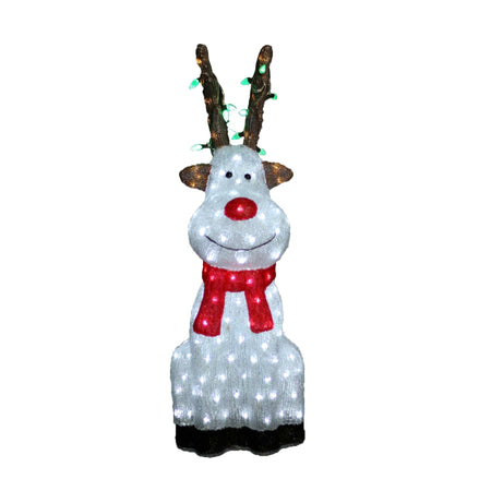 Acrylic Sitting Red Nose Reindeer with Christmas Lights - 2 Sizes-Christmas Figure-Lexi Lighting