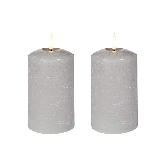 Set of 2 LED Grey Wax Pillar Candles - 3 Size Options-Christmas Table Decoration&Candle-Lexi Lighting