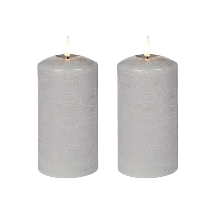 Set of 2 LED Grey Wax Pillar Candles - 3 Size Options-Christmas Table Decoration&Candle-Lexi Lighting