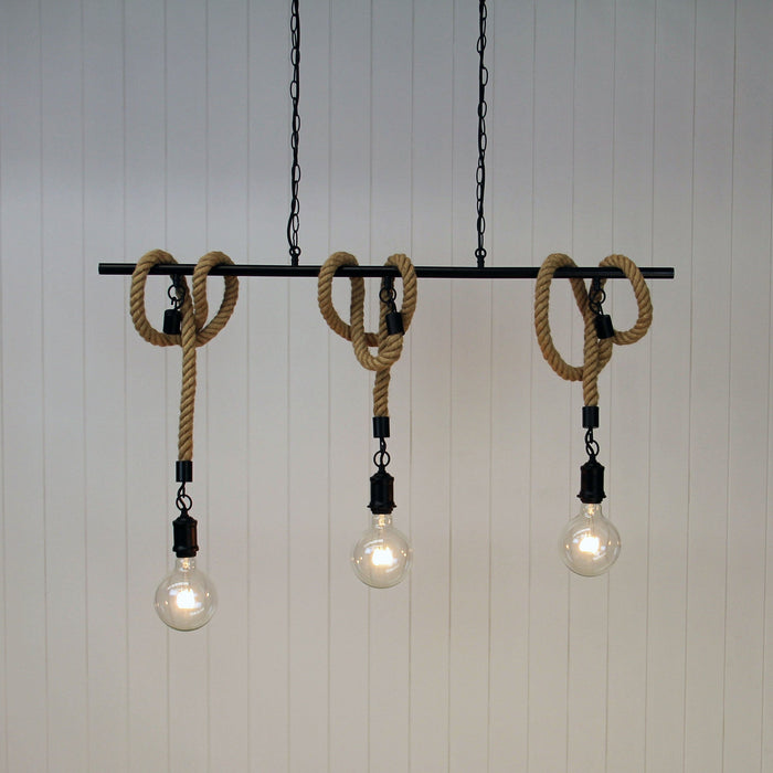 Rope 3 Light Pendant Pendant 1200mm Suspension Black - SL65013BK-Island Pendant Lights-Oriel Lighting