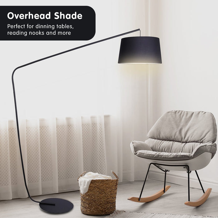 Sarantino Metal Arc Floor Lamp in Black Finish with Linen Taper Shade-Home & Garden > Lighting-Koala Lamps and Lighting