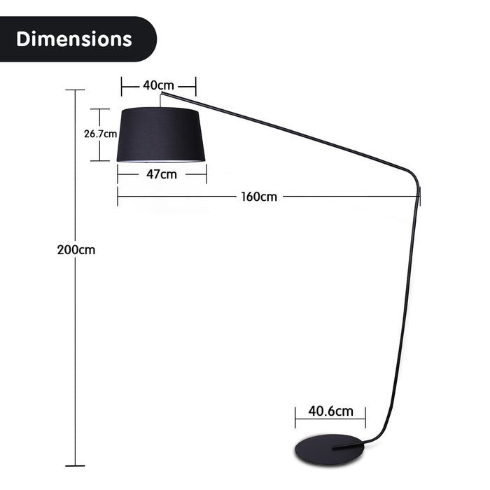 Sarantino Metal Arc Floor Lamp in Black Finish with Linen Taper Shade-Home & Garden > Lighting-Koala Lamps and Lighting