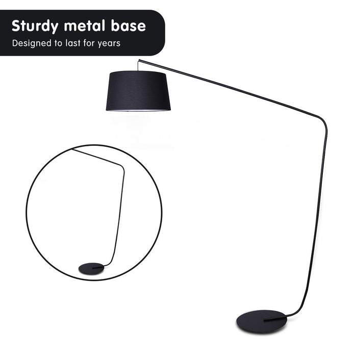 Sarantino Metal Arc Floor Lamp in Black Finish with Linen Taper Shade-Home & Garden > Lighting-Koala Lamps and Lighting