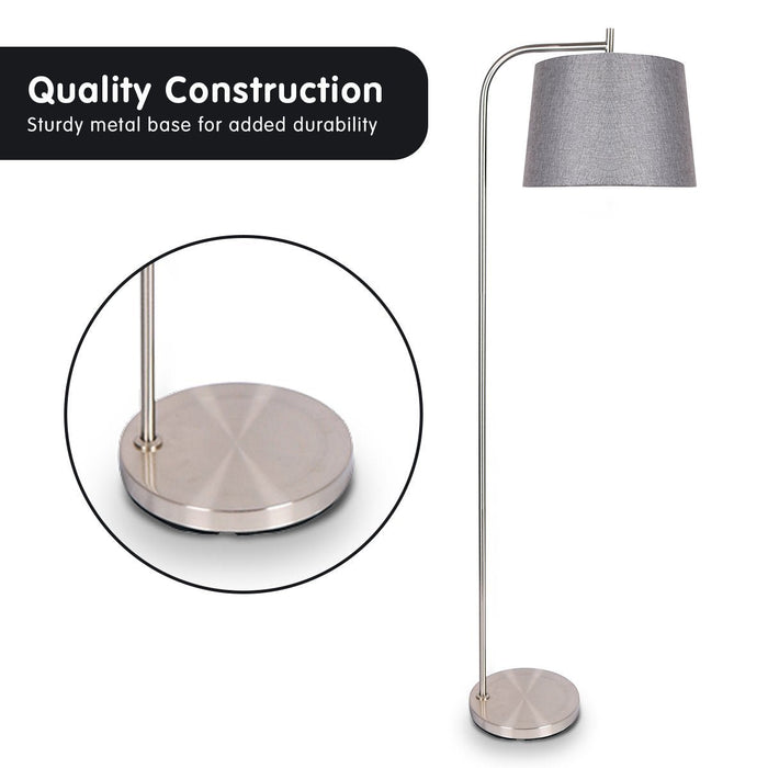 Sarantino Metal Task Floor Lamp Nickel Finish with Grey Fabric Shade-Home & Garden > Lighting-Koala Lamps and Lighting