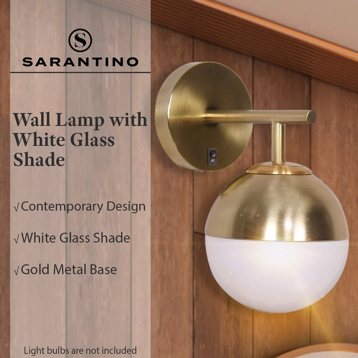 Sarantino Wall Lamp with Gold Metal Base and White Glass Shade-Home & Garden > Lighting-Koala Lamps and Lighting