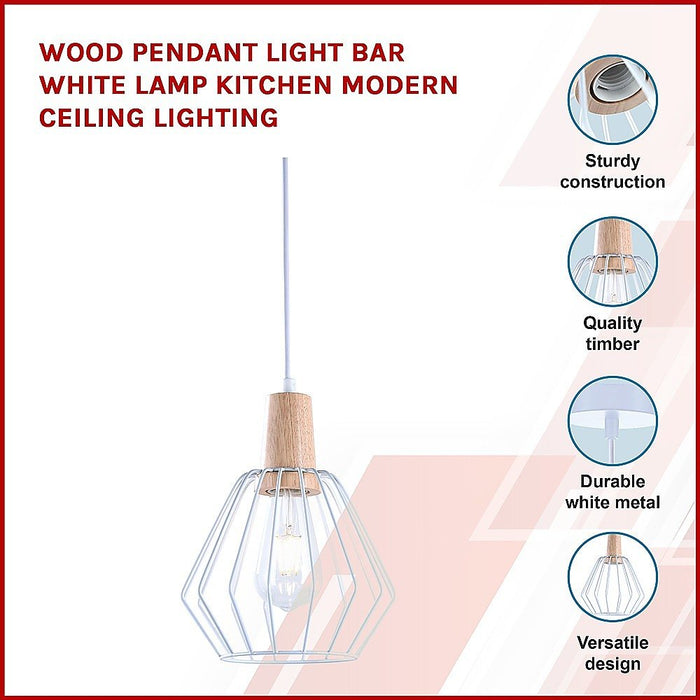 Wood Pendant Light Bar White Lamp Kitchen Modern Ceiling Lighting-Home & Garden > Lighting-Koala Lamps and Lighting